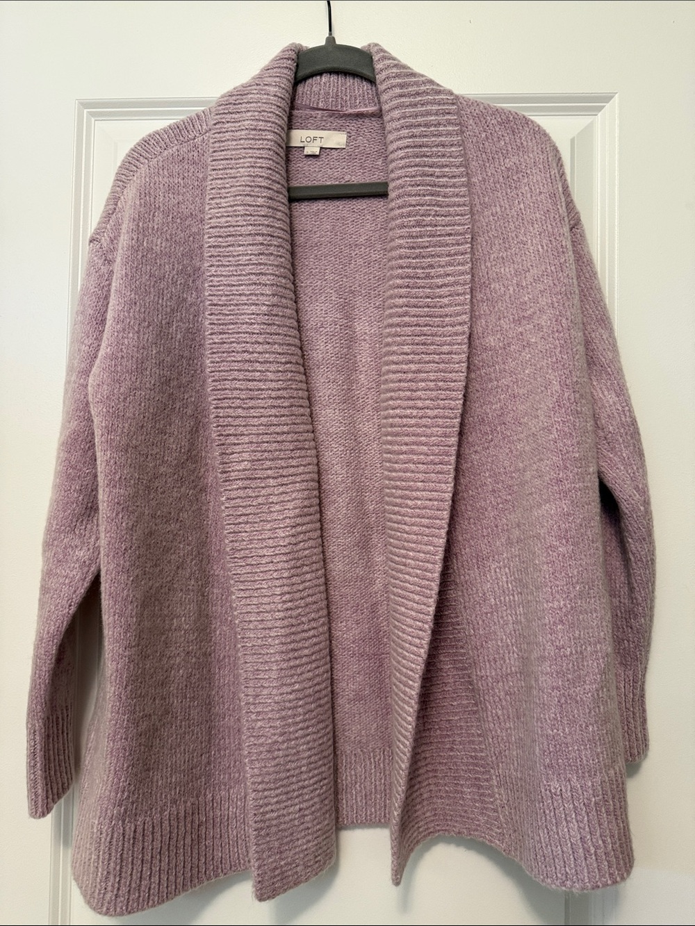 LOFT Lilac Open-Front Shawl-Collar Cardigan